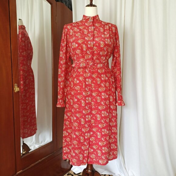 Vintage Francesca of Damon 100% Silk Paisley Botanical Print Dress, Medium - Picture 2 of 7